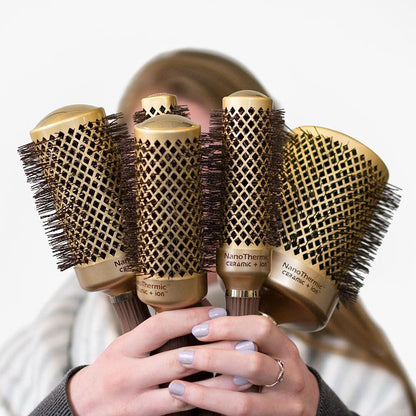 Top view of the Olivia Garden professional blowout brush barrel showing the anti static bristle layout