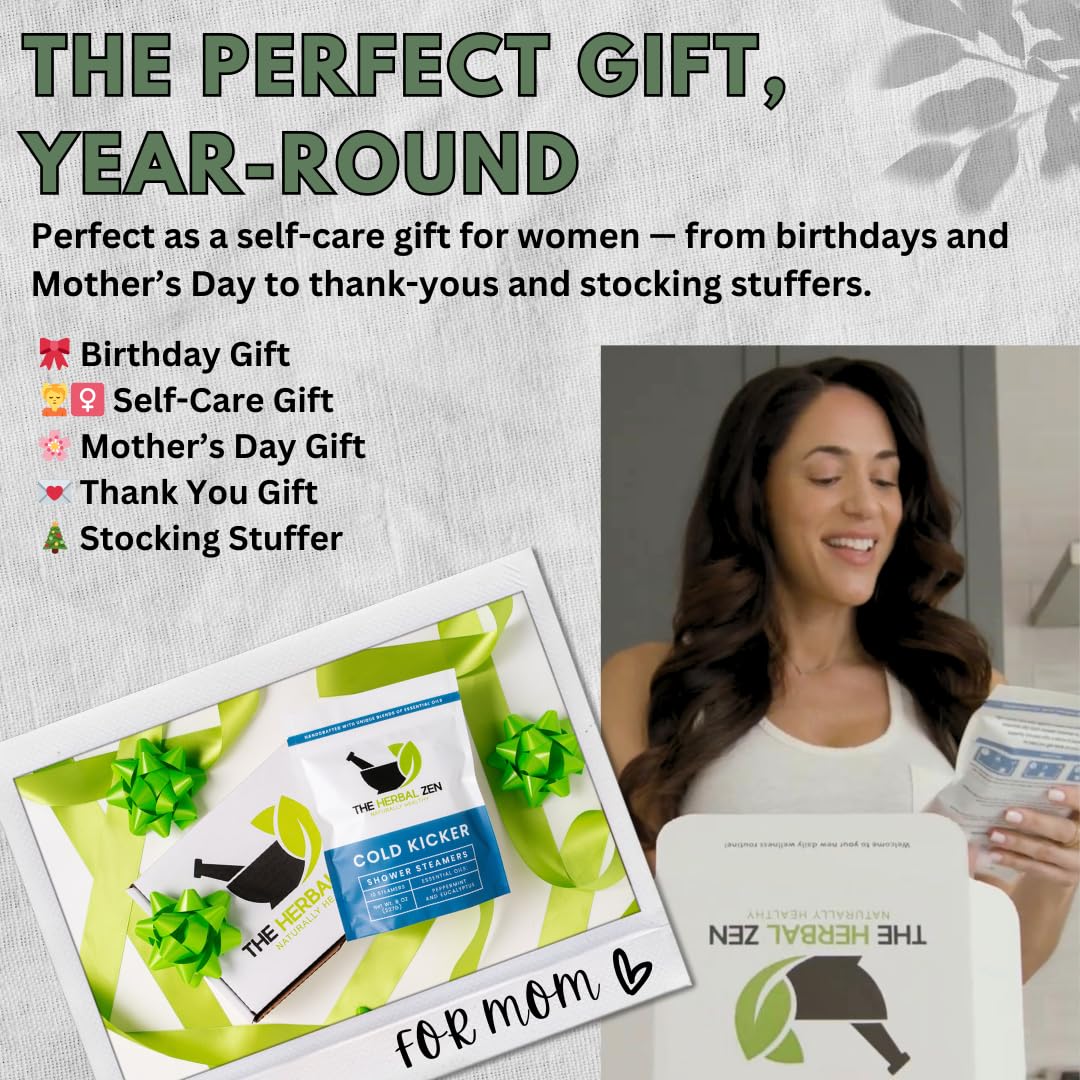 Authentic imported peppermint and eucalyptus shower bombs by The Herbal Zen unboxed on a counter