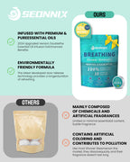 Seonnix essential oil shower tablets showing natural ingredients and cruelty-free labels.