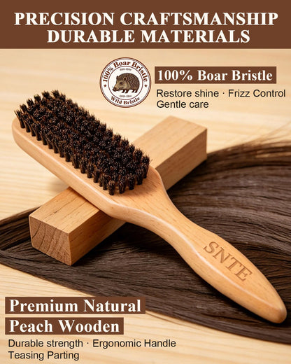 Close up of natural boar bristles on Rovdi hair brush