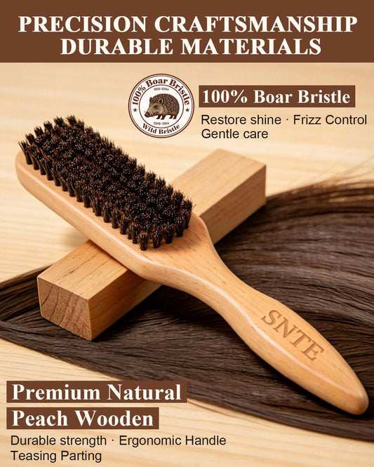 Close up of natural boar bristles on Rovdi hair brush
