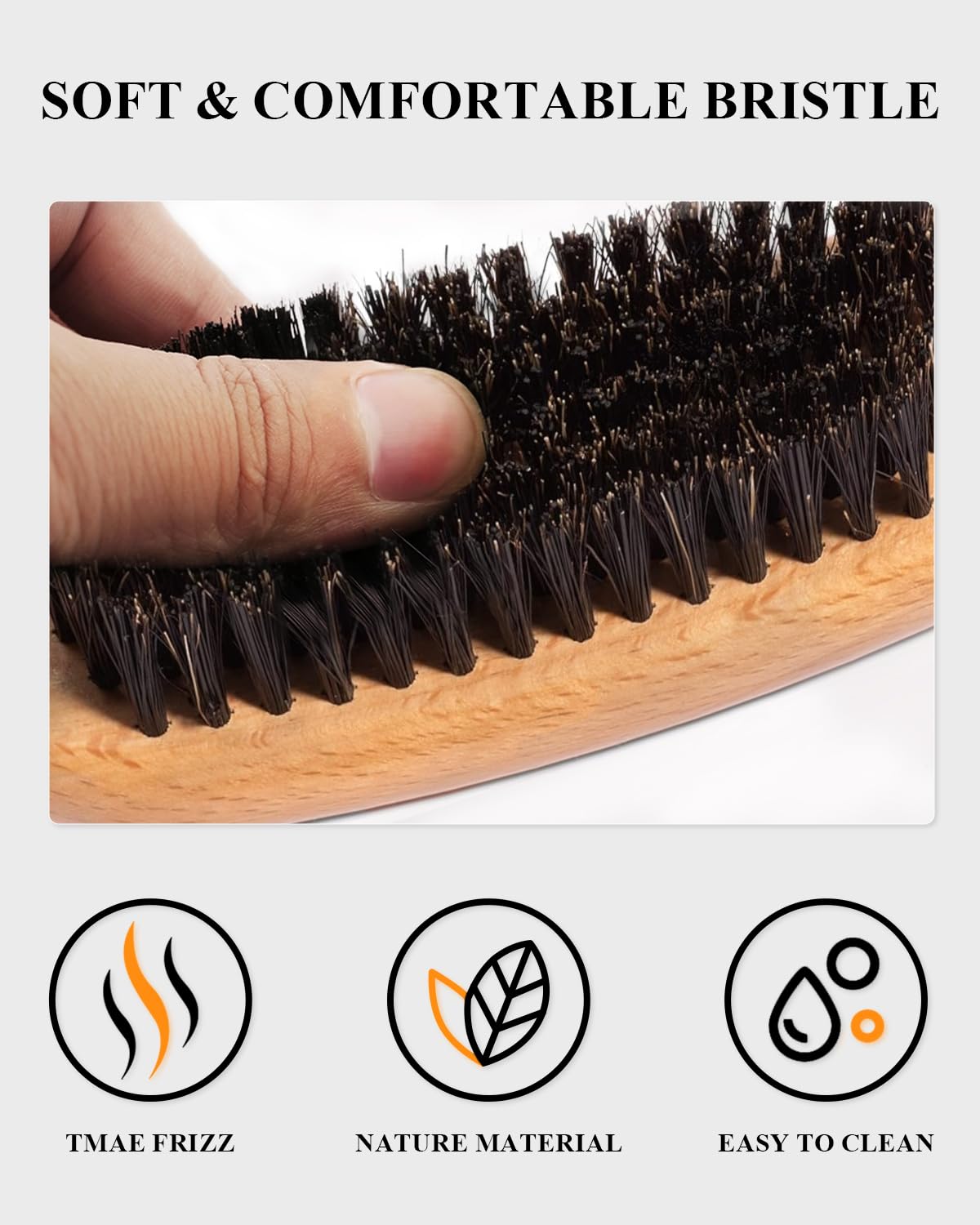 Back view of high quality peach wood hair brush