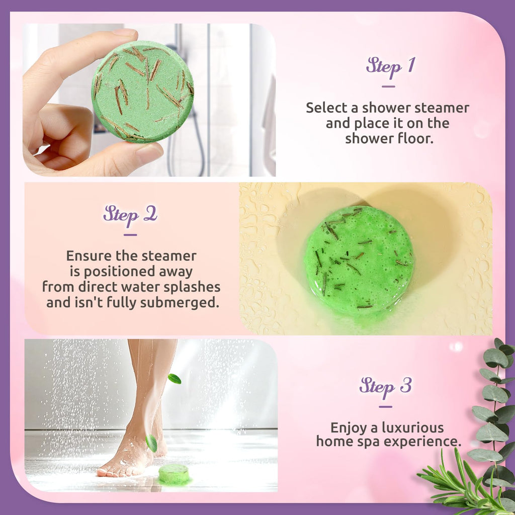 Aromatherapy wellness shower gift box showcasing eight botanical tablets
