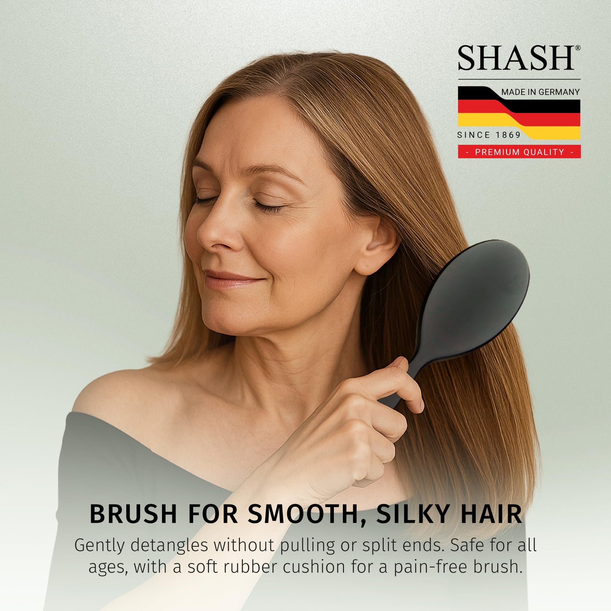 Side profile of Shash large hair brush showing rubber cushion