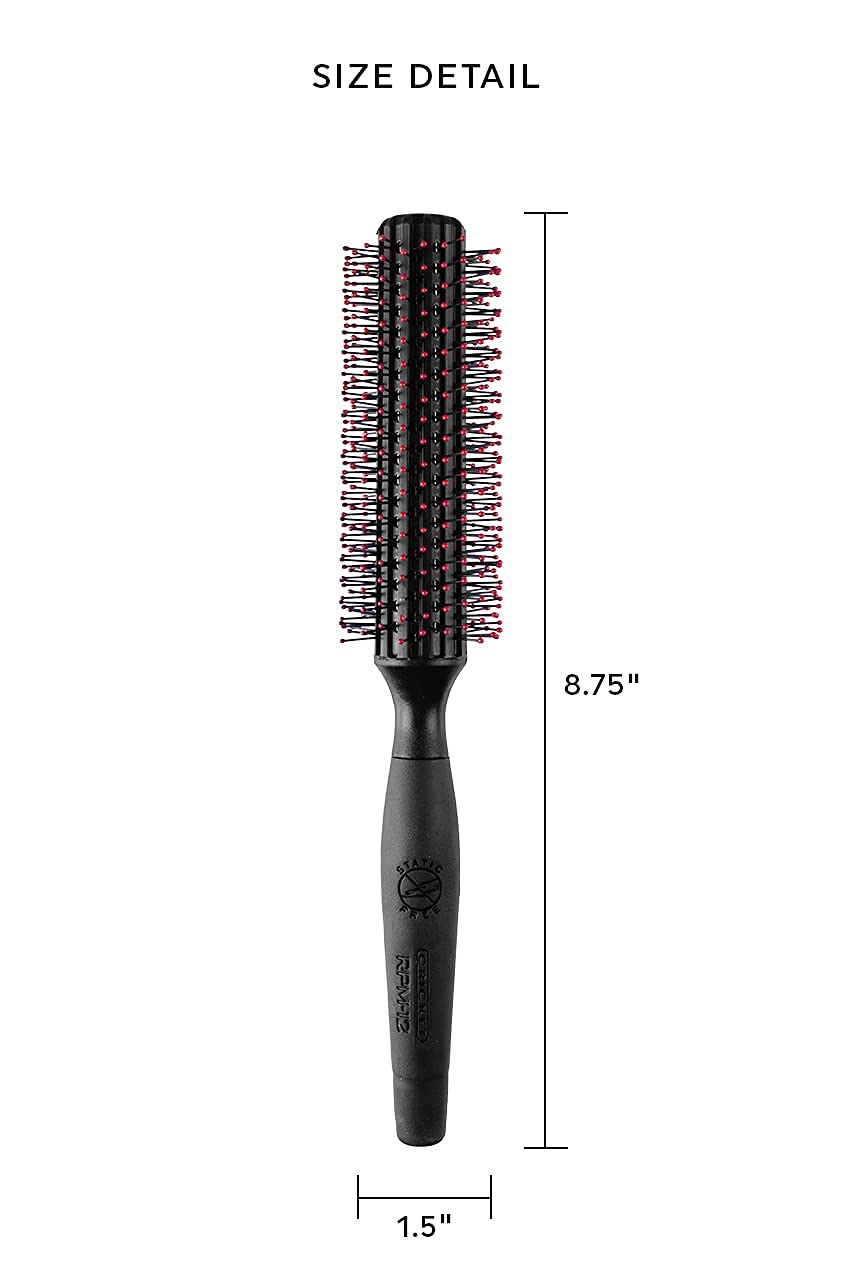 Twelve row radial pattern on the barrel of Cricket anti frizz brush