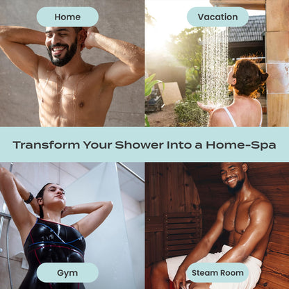 Clean dissolving aromatherapy shower steamer displaying mess free formula on tile flooring.