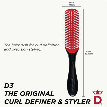 Denman medium styling hairbrush with black handle and red rubber cushion pad