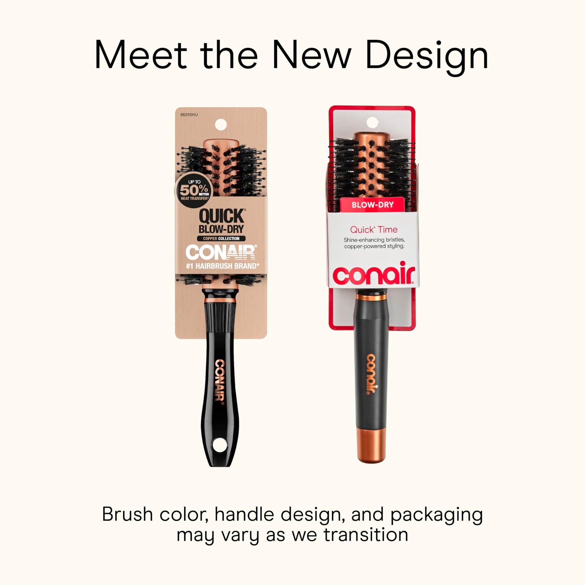 Conair round blowout styler hairbrush close up view highlighting the mix of boar and nylon bristles.