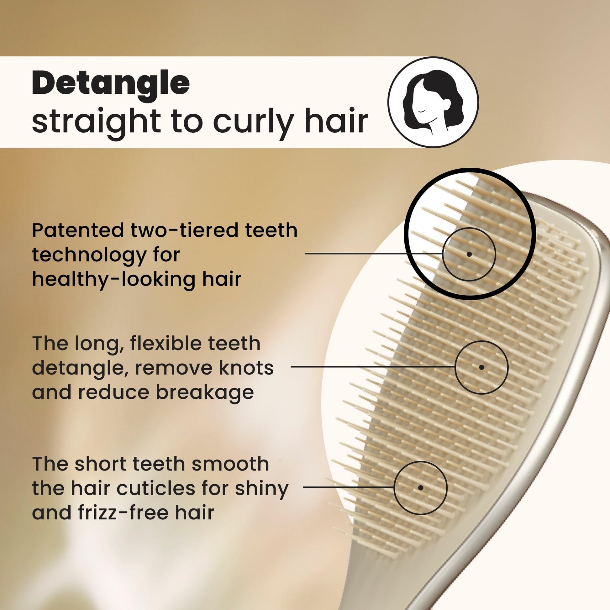Tangle Teezer hairbrush bristles closeup showing two-tiered technology
