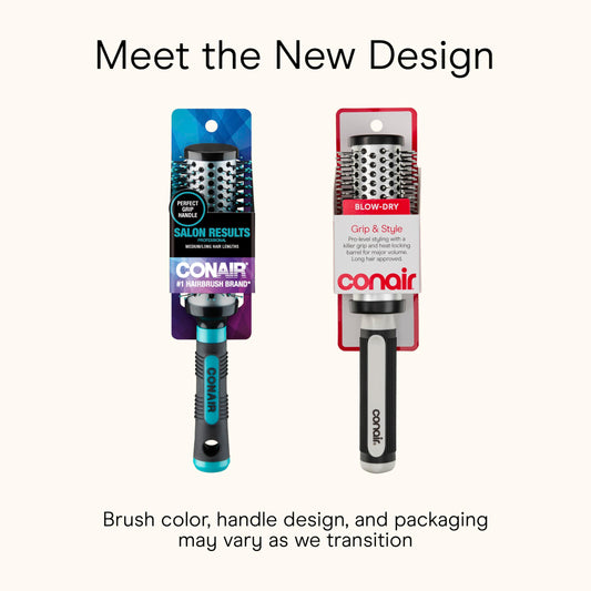 Close-up of the ball-tipped nylon bristles on the Conair round hairbrush designed to prevent snagging.