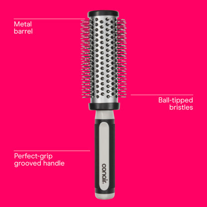 Ergonomic soft ridged handle of the Conair styling brush demonstrating the non-slip grip texture.