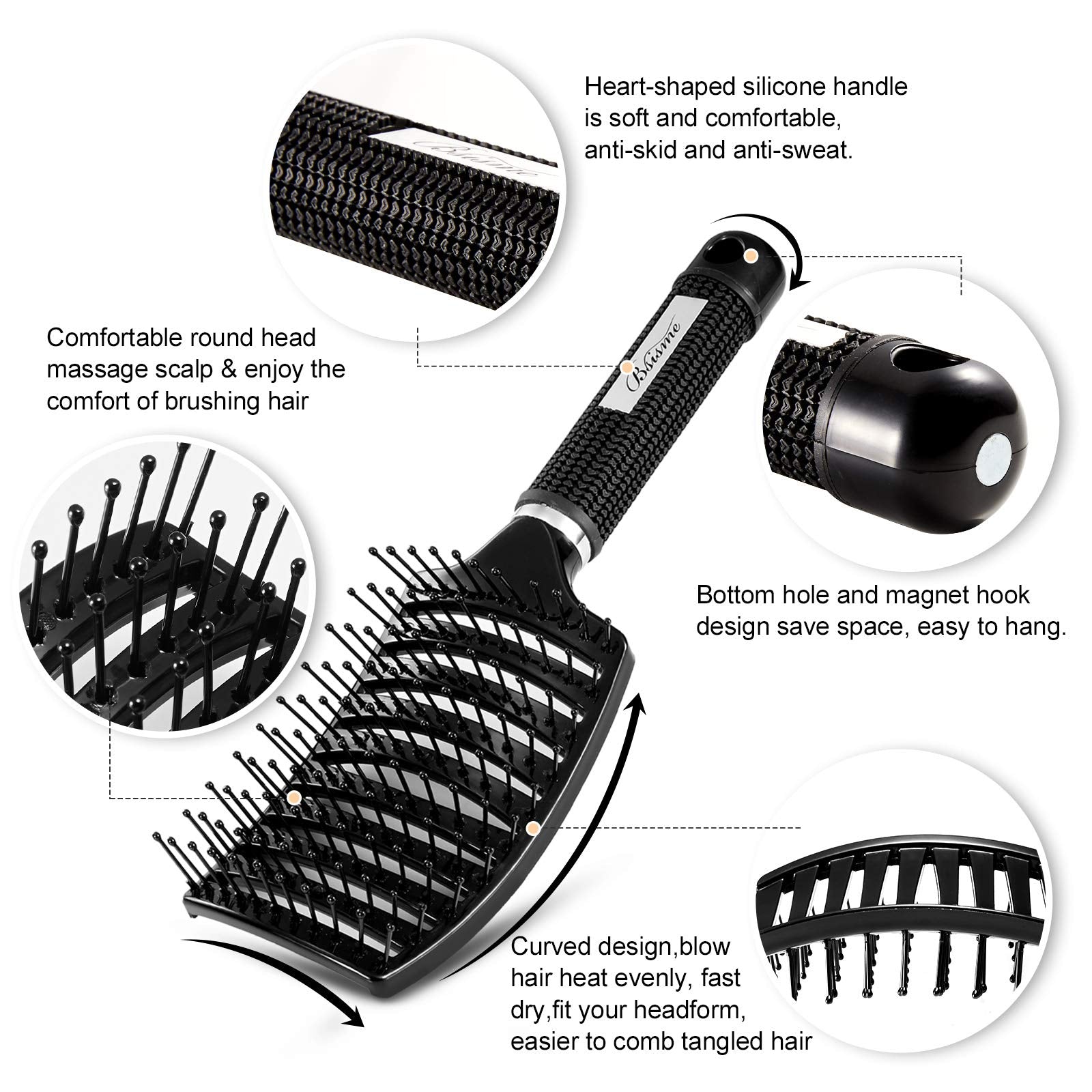 Bsisme vented brush showing curved design for scalp contouring