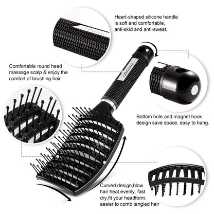 Bsisme vented brush showing curved design for scalp contouring