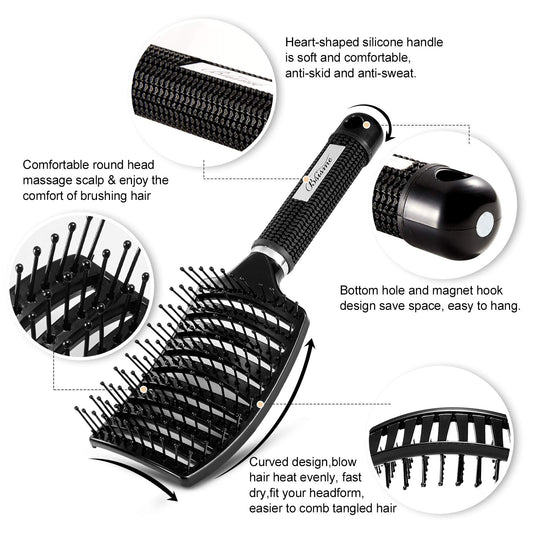 Bsisme vented brush showing curved design for scalp contouring