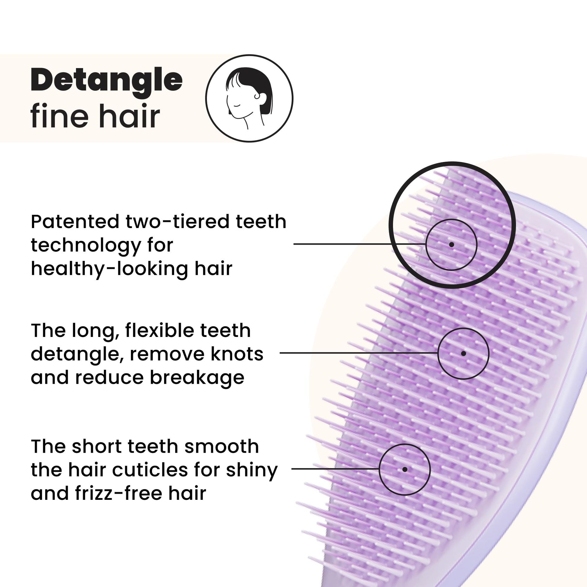 Tangle Teezer Fine and Fragile brush side profile showing teeth