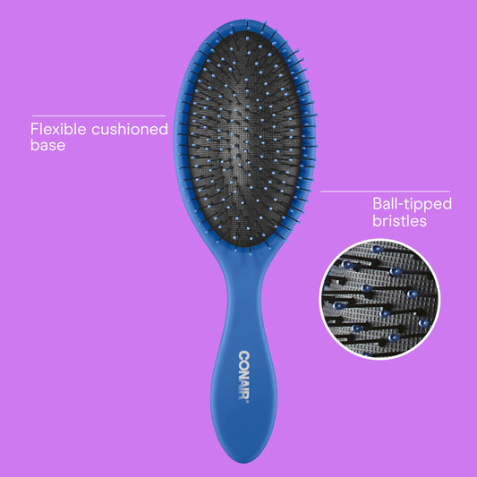 Close up of Conair flexible cushion hairbrush bristles with soft ball tips for painless detangling