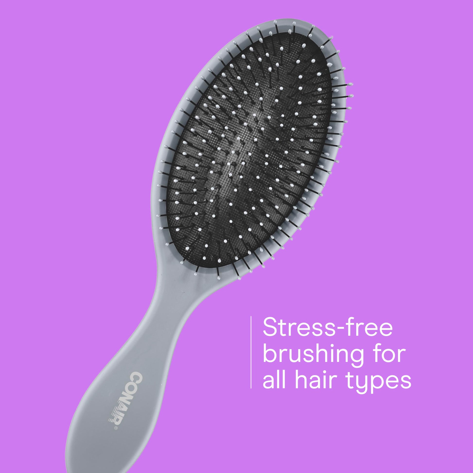 Ergonomic handles and flexible bases of the Conair imported hairbrush set for all hair types