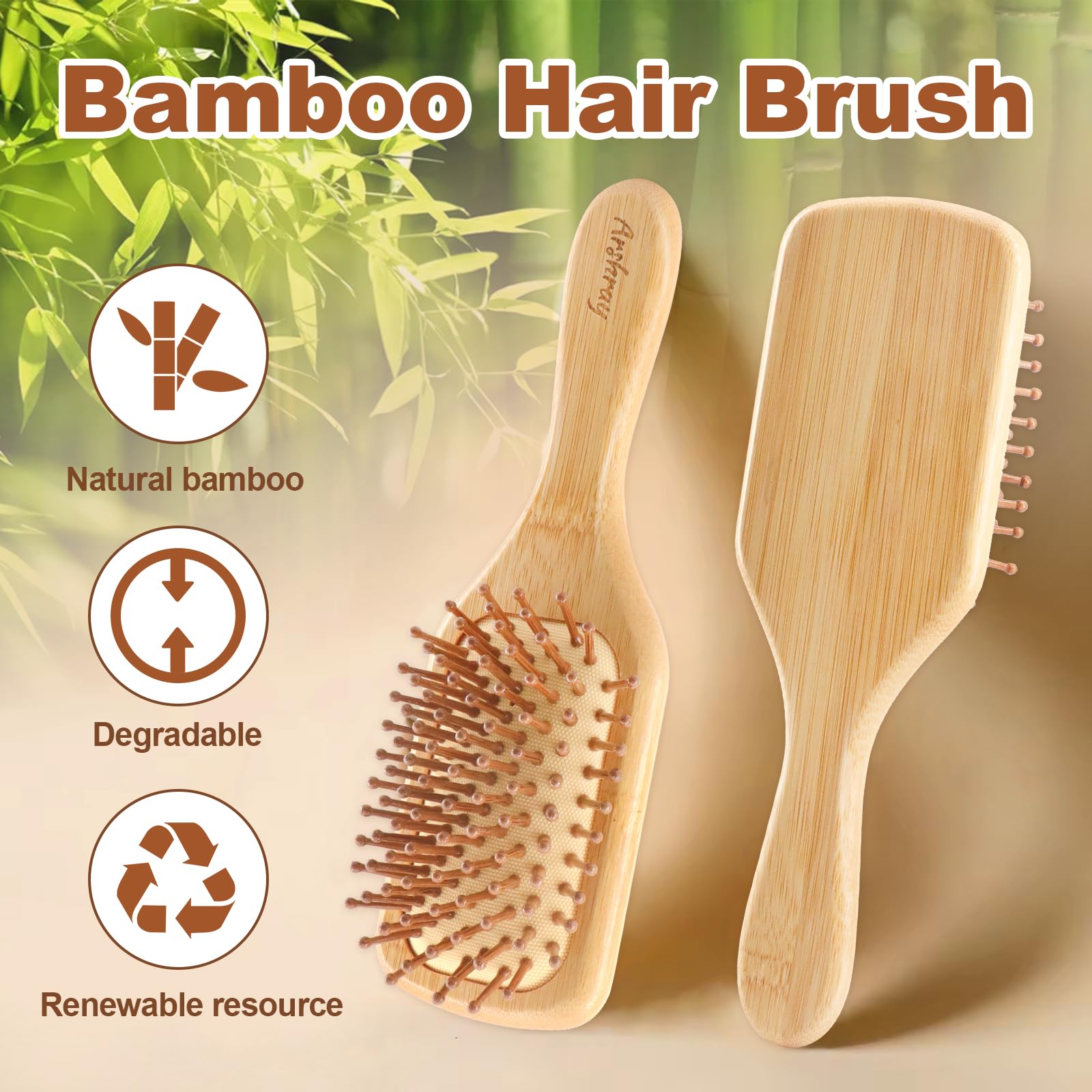 Close up view of natural bamboo bristles on Arshray hair brush