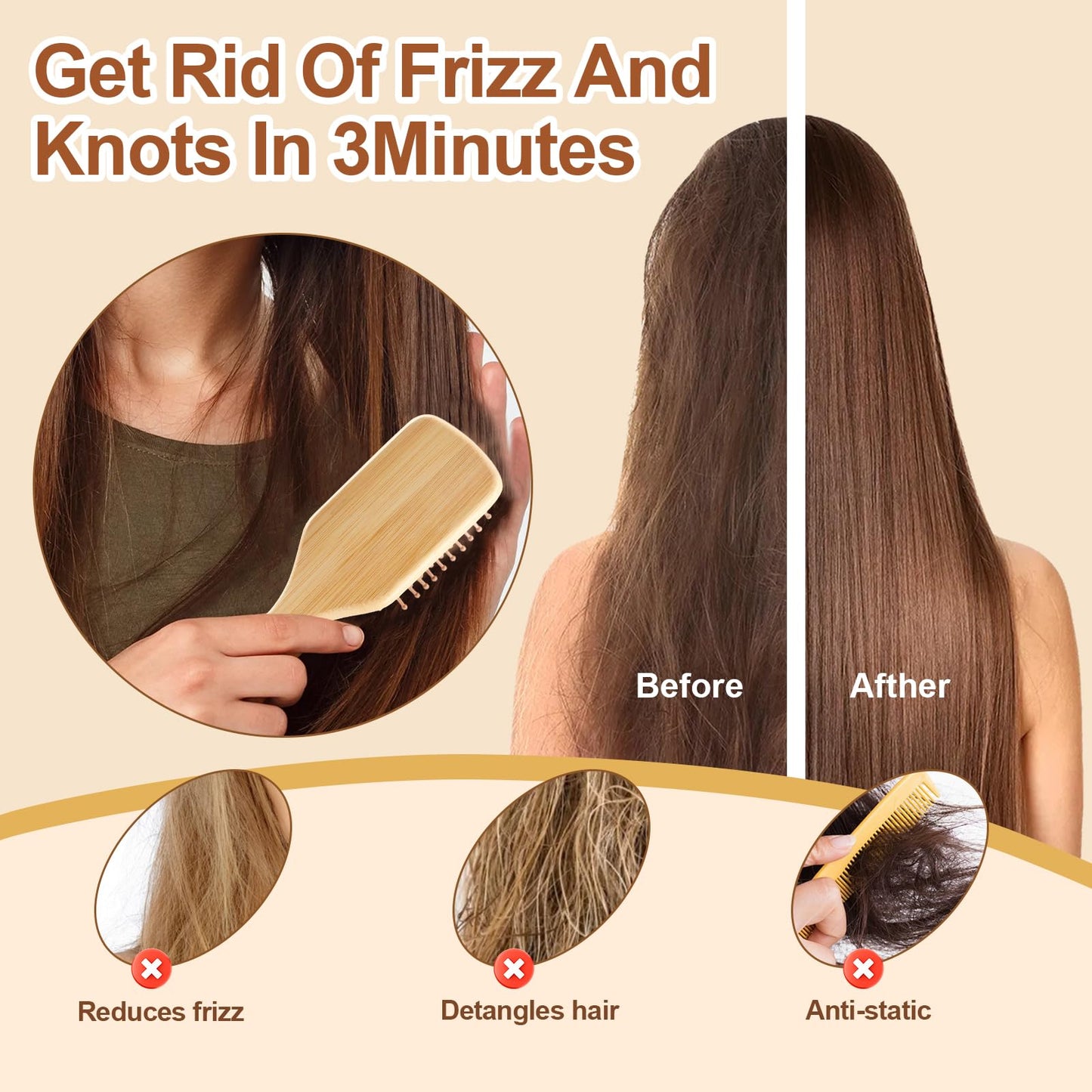 Arshray eco-friendly wooden hair brush with ergonomic handle