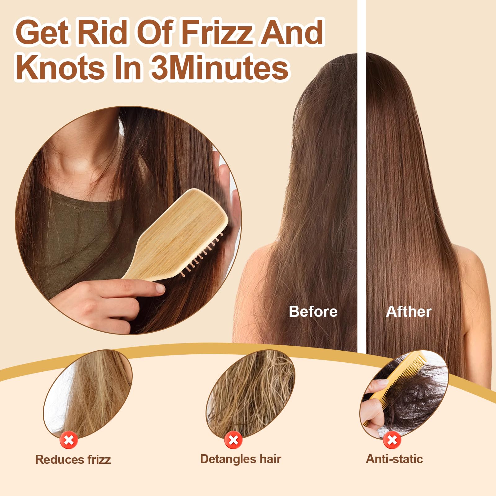 Arshray eco-friendly wooden hair brush with ergonomic handle