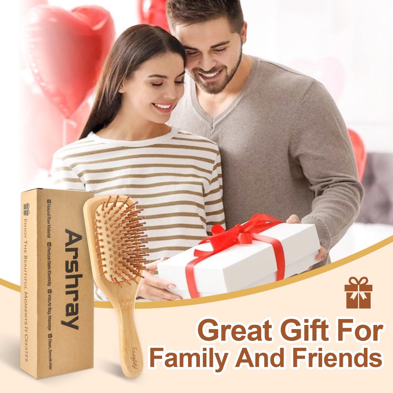 Arshray bamboo paddle brush on display with packaging