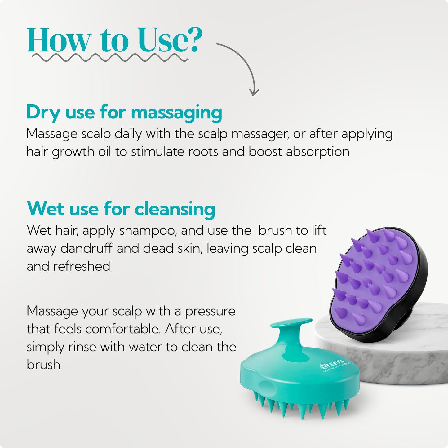 Heeta shampoo brush used for wet hair cleaning in shower