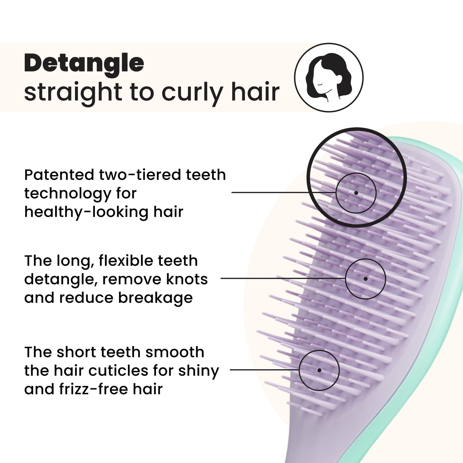Side profile of Tangle Teezer Mini hairbrush showing two-tiered teeth