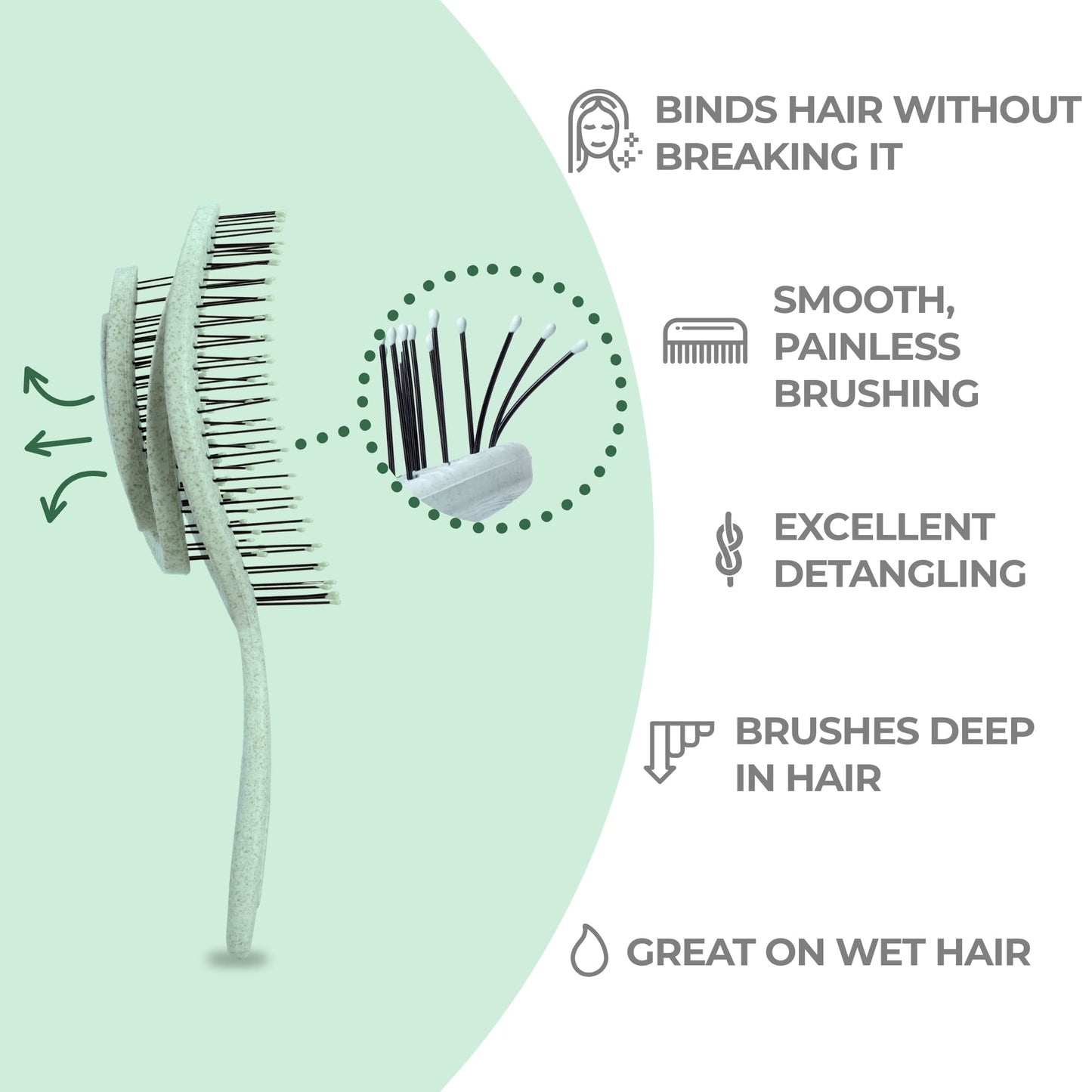 Ninabella spiral detangling brush showing flexible bristle design