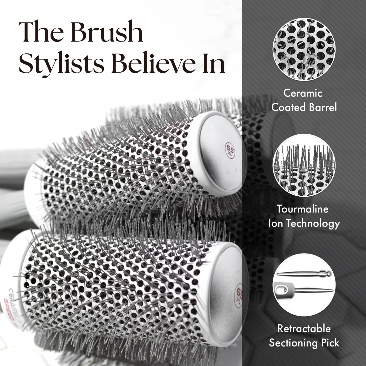 Ergonomic non slip handle and seamless grip construction of Olivia Garden CIXL forty five brush