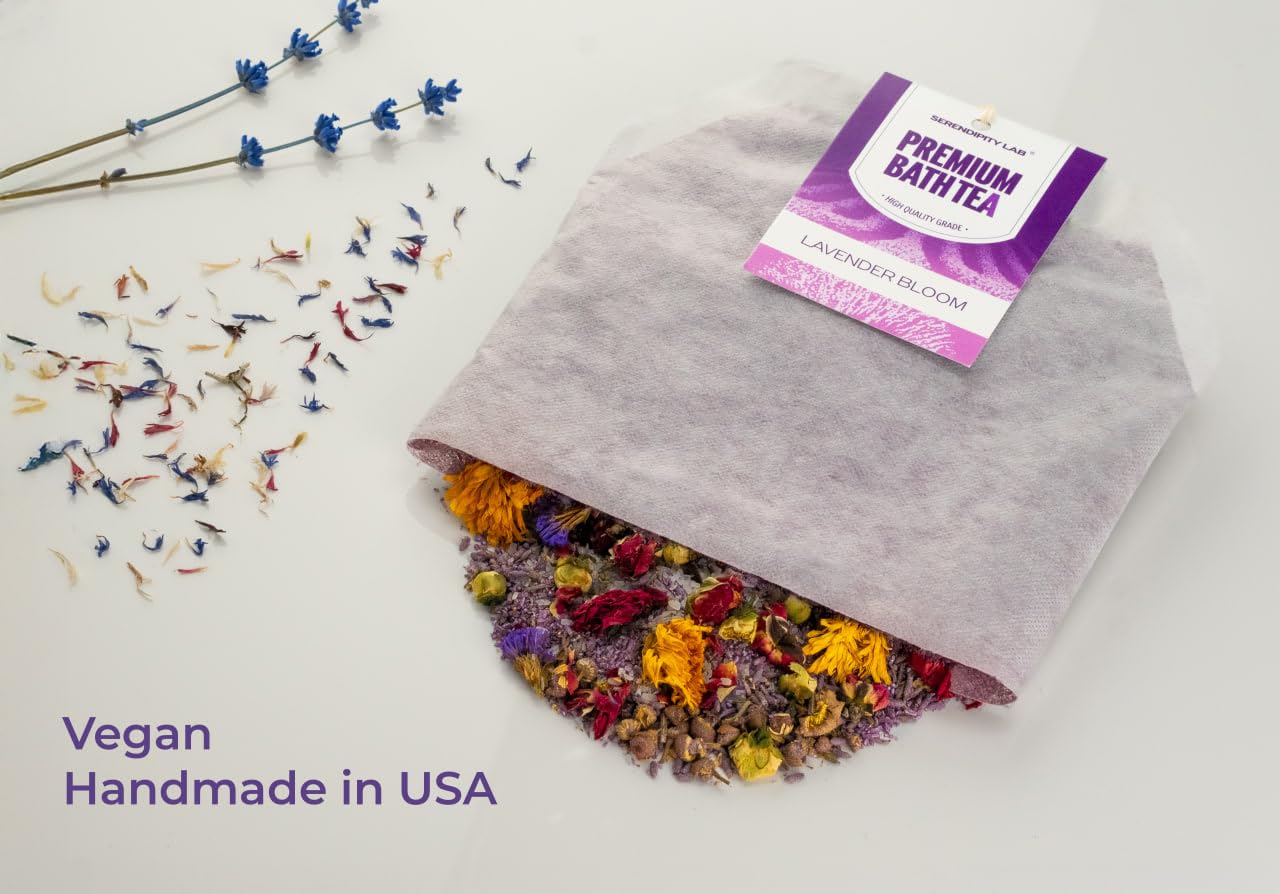 Serendipity Lab herbal bath tea sachet packaging details