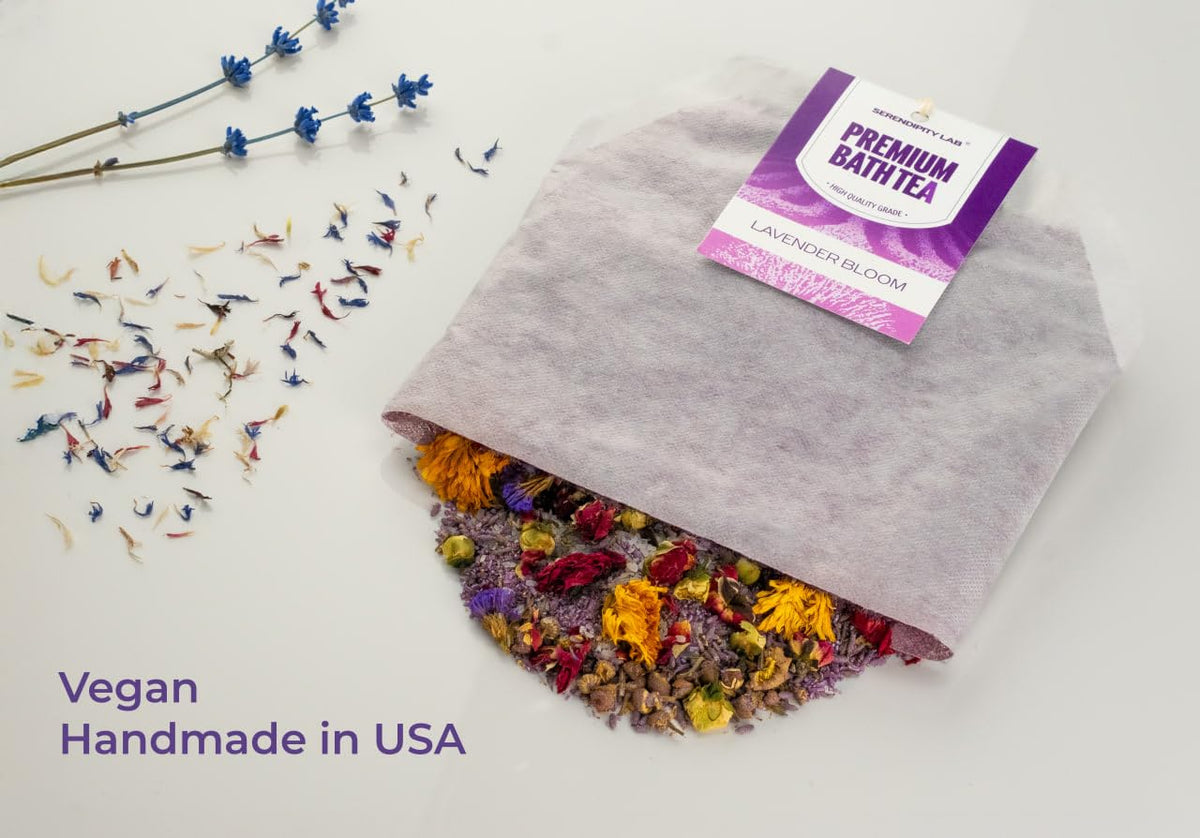Blush Essentials Serendipity Lab Lavender Bath Tea Soak herbal sachet close up