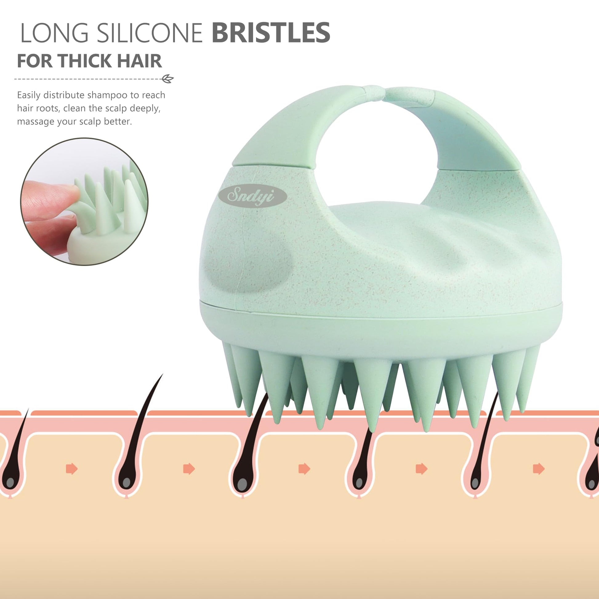 Green Sndyi hair massager ergonomic handle design