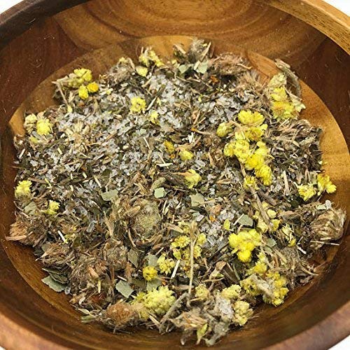 Close up view of organic herbal and Epsom salt blend