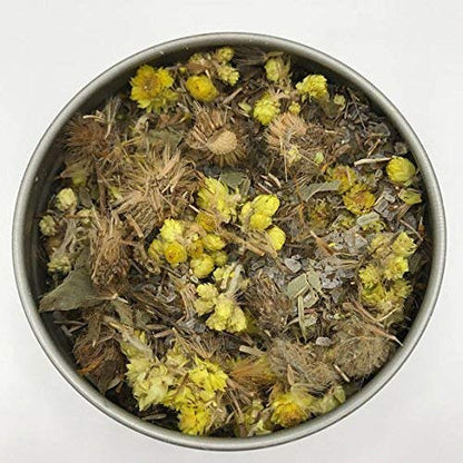Side view of Rooted Earth Farm Arnica Bath Soak 8 fluid ounce tin
