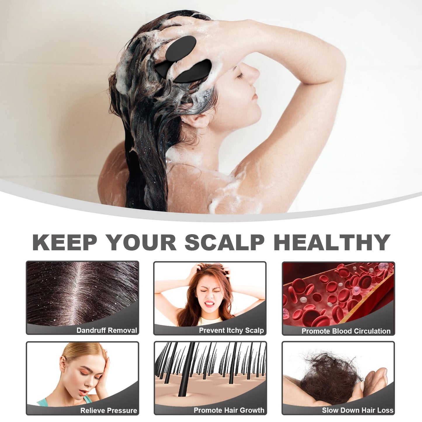 Black scalp massager brush for wet shower use