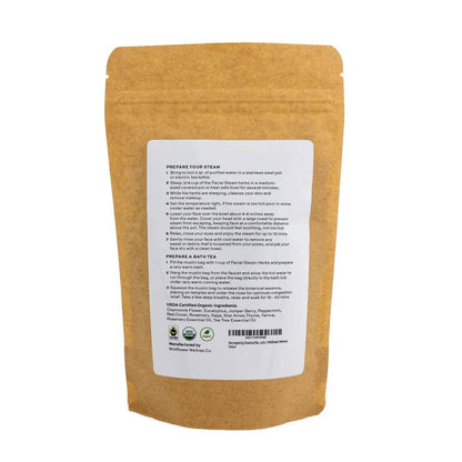 Organic herbal blend inside kraft paper packaging for facial steam