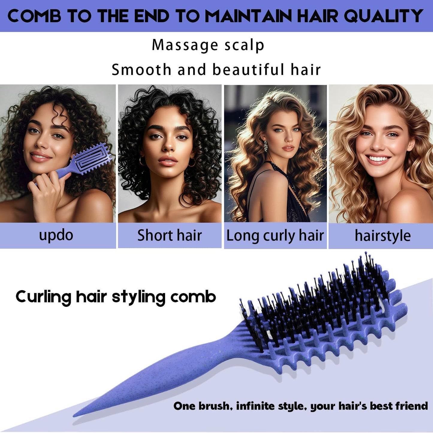 Close up of bristles on MMBVSZ purple hair detangler
