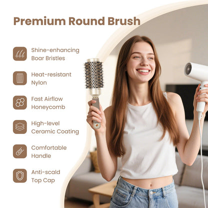 Ergonomic non-slip handle of Aimike round hair styling brush