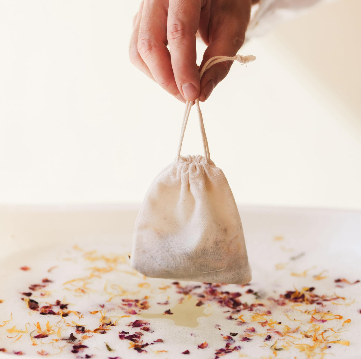 Recipe guide and packaged natural ingredients for the bath tea kit