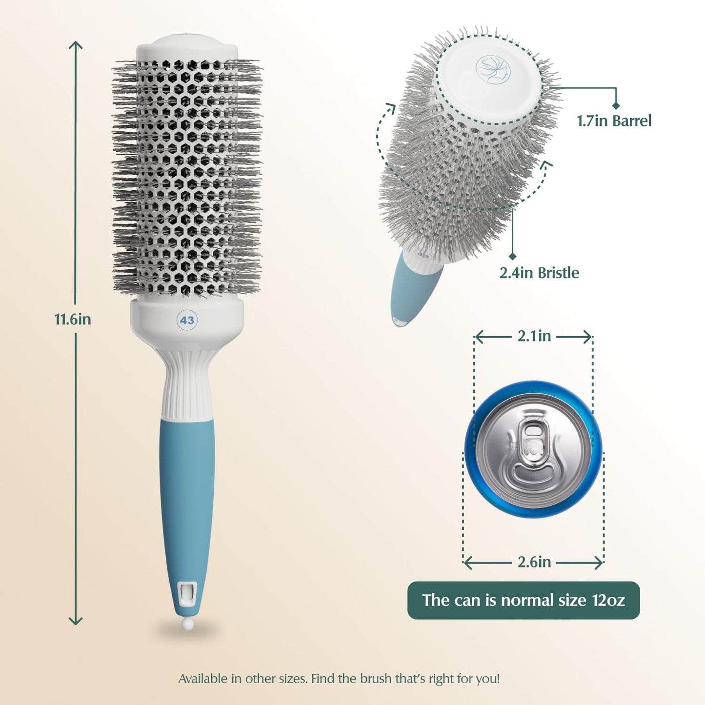 Osensia 43mm round hair brush barrel detail showing ionic technology