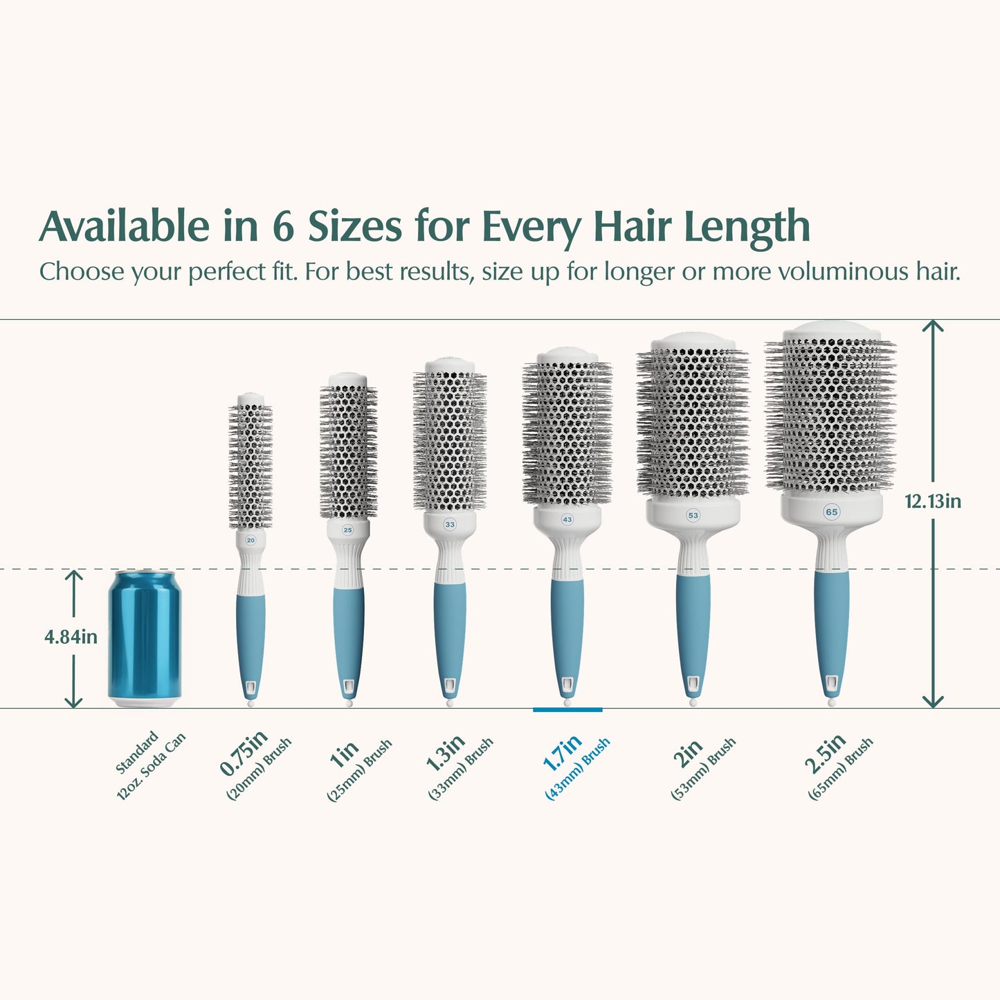 Side profile of Osensia ceramic hair brush with ergonomic handle