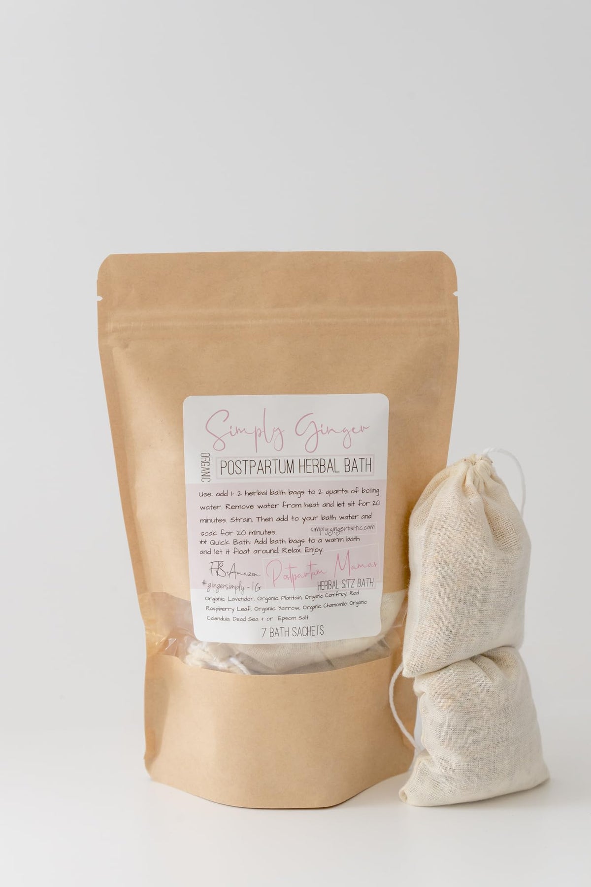 Simply Ginger postpartum recovery herbal tea bags ingredients display