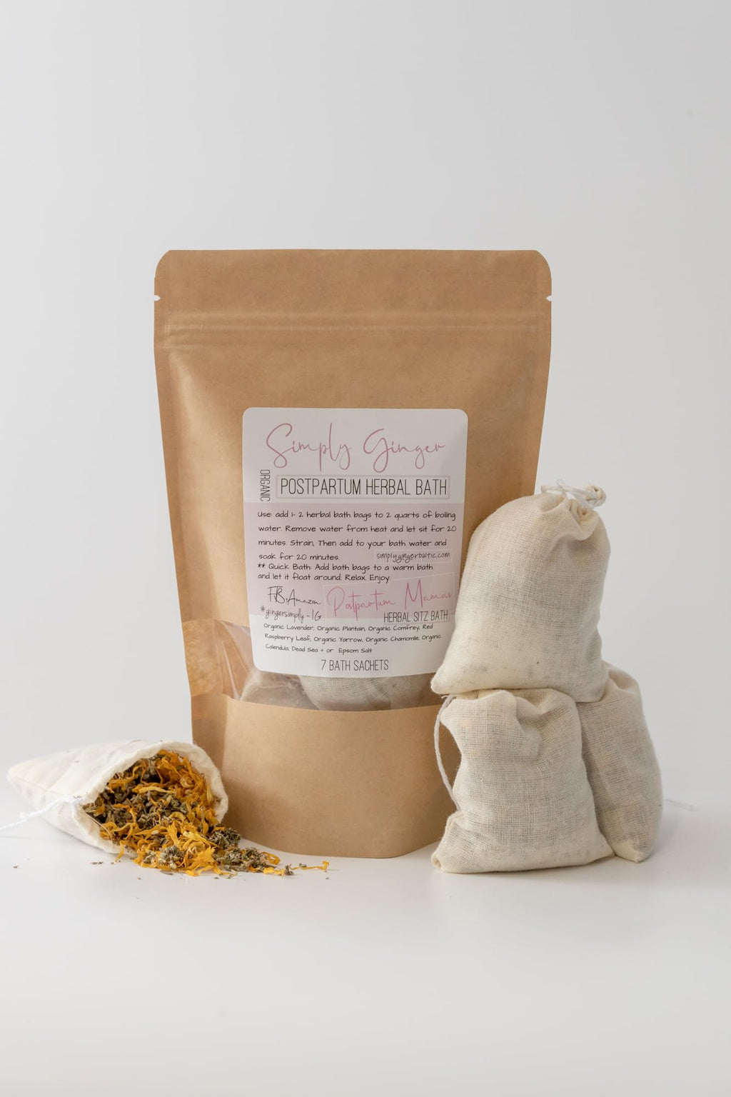 Simply Ginger soothing sitz bath tea bags close up shot