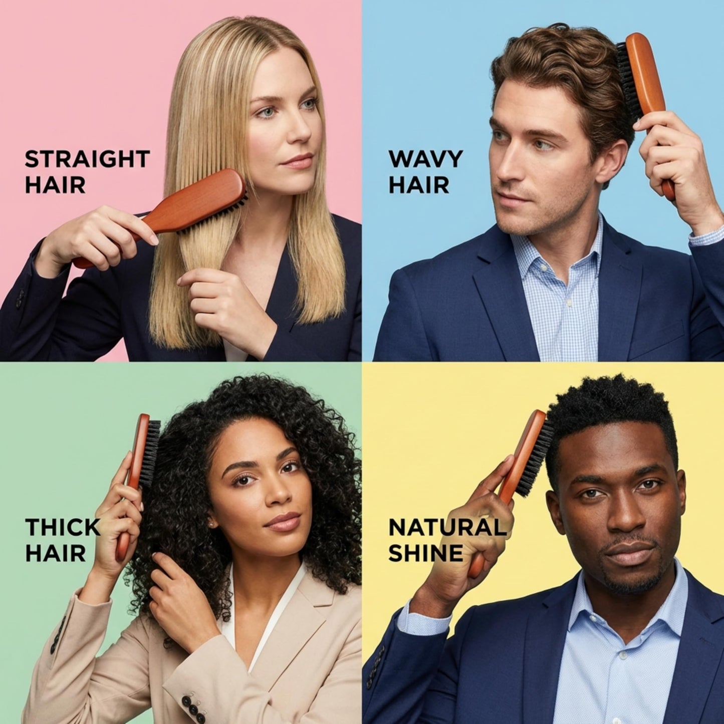 Goody boar hair brush being held to demonstrate the comfortable ergonomic grip