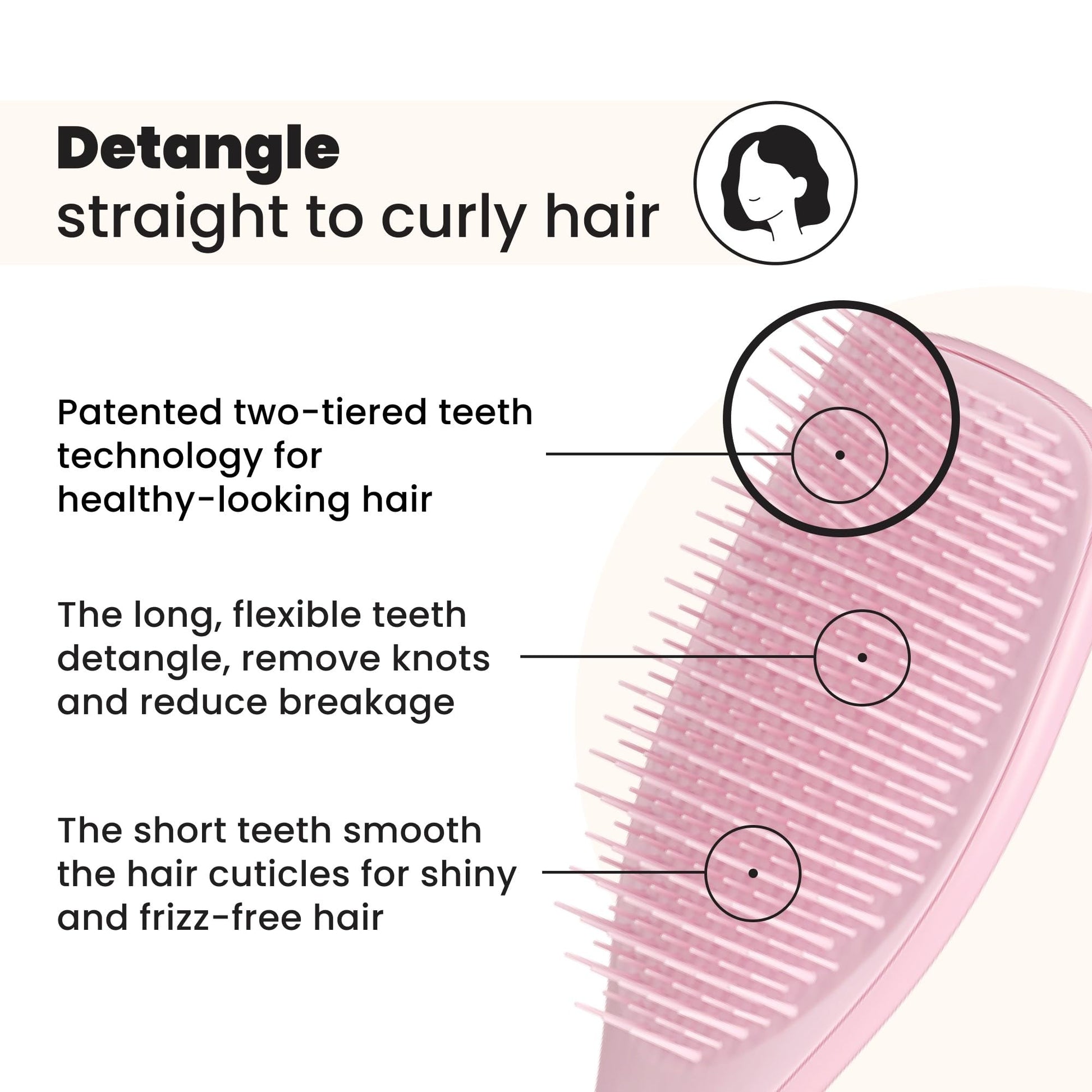 Side profile of Tangle Teezer Millennial Pink hairbrush showing teeth