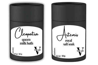 Close up of Vxn Lux Cleopatra Queen’s Milk Bath label