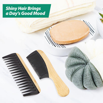 SouxMux wooden hair comb set showing rounded teeth detail
