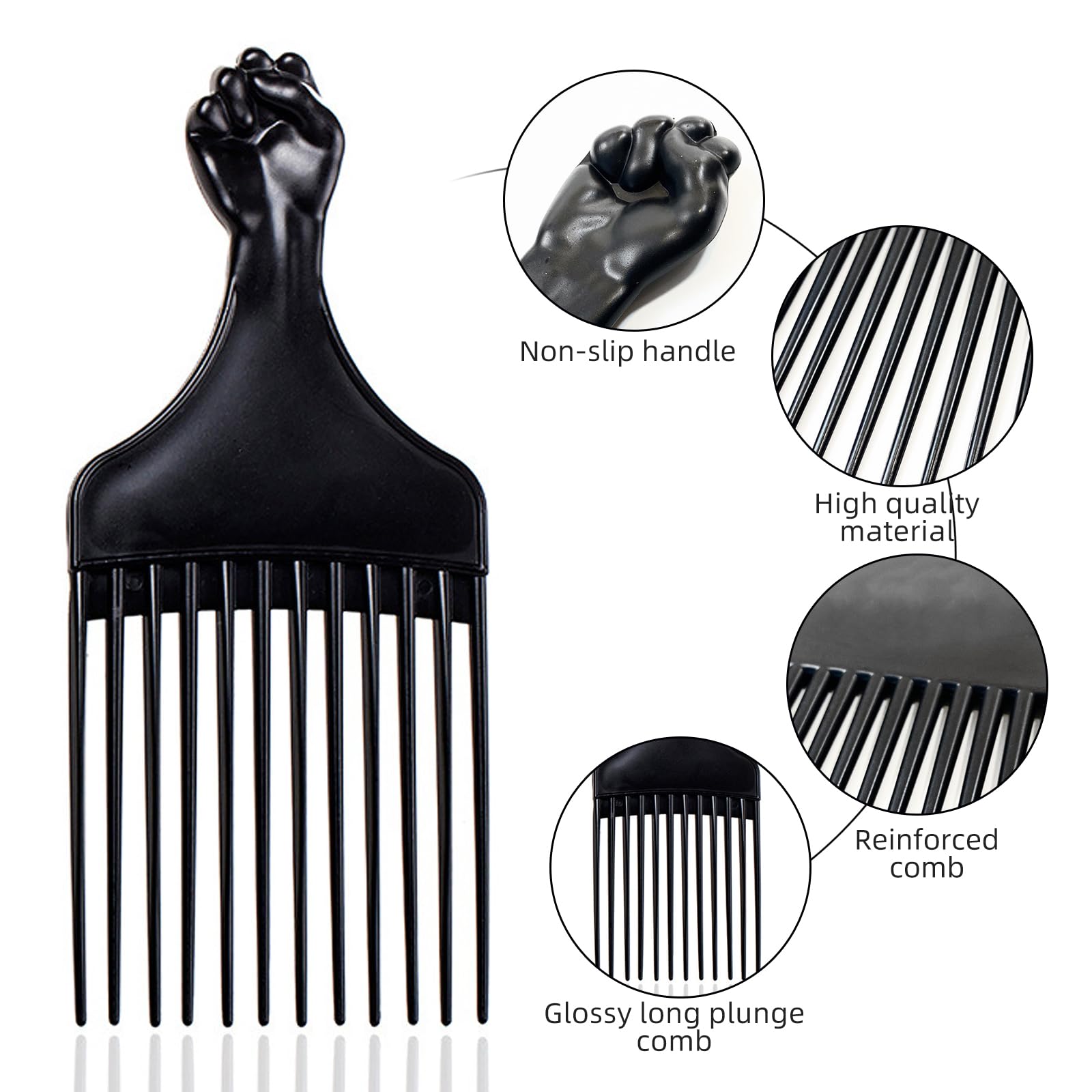 Durable and lightweight black plastic hair comb for volumizing curls and braids.