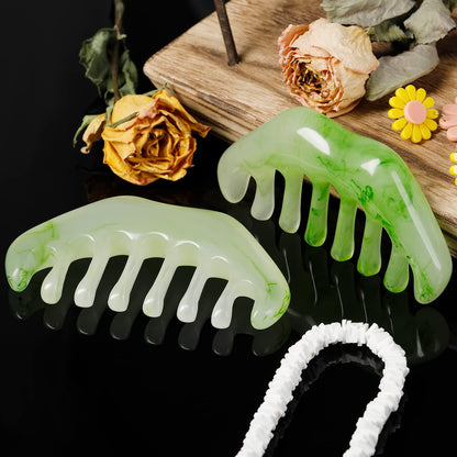 Two piece set of green marble resin scalp combs