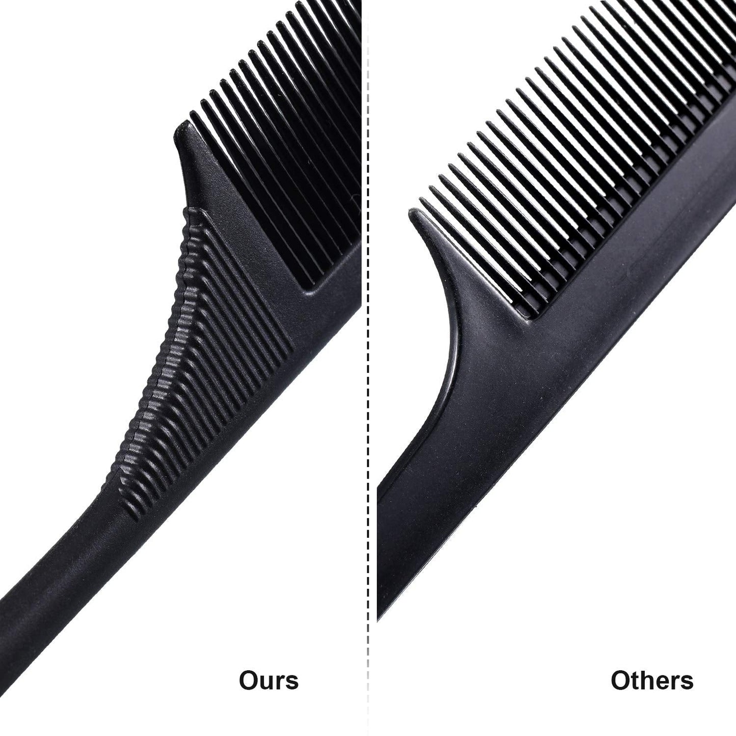 Three black professional carbon fiber combs set for back combing